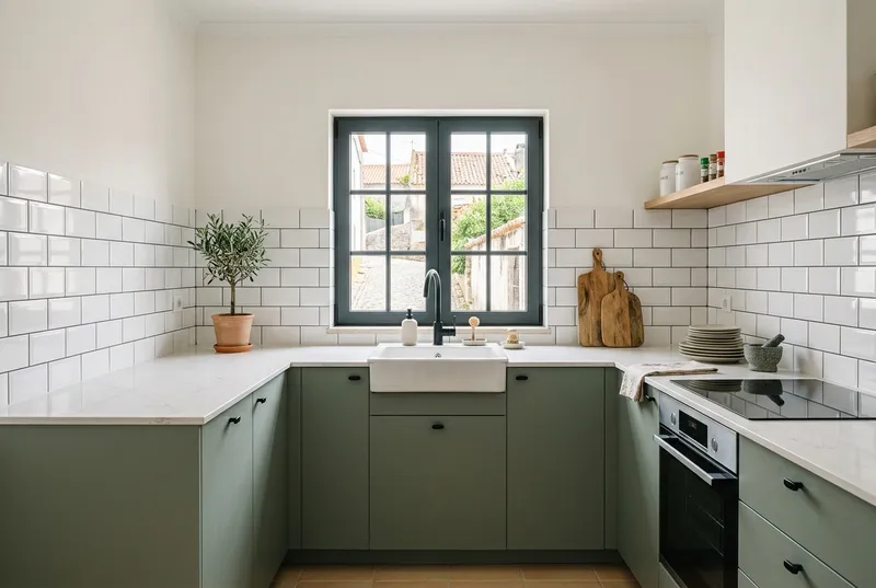 Cozinha remodelada com janela de alumínio nova e azulejo recente